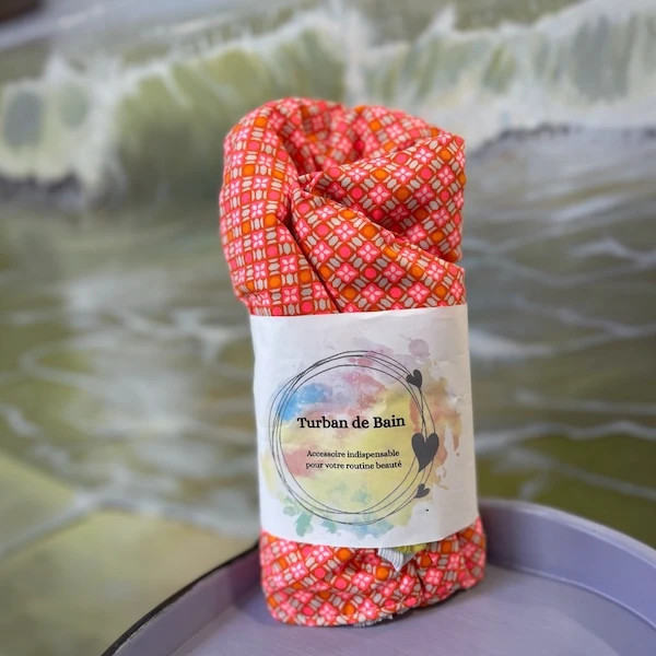 Turban de bain en coton et éponge de bambou